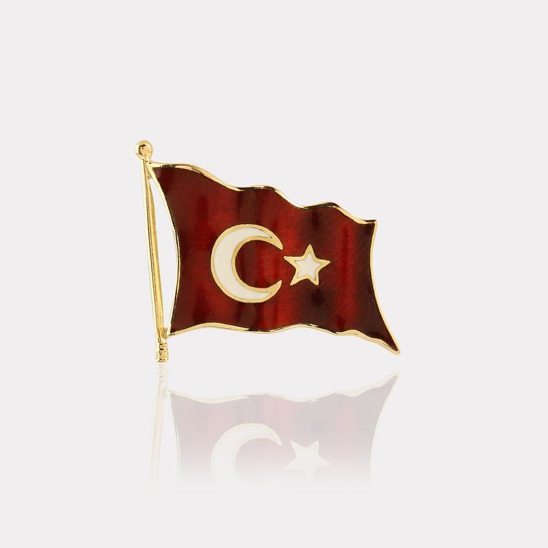 Sarı Altın Türk Bayrağı Yaka İğnesi
