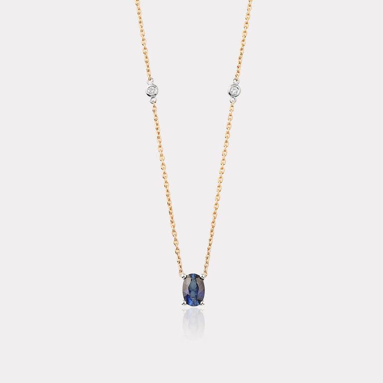 0,03 Ct. Diamond Necklace Sapphire Gemstone