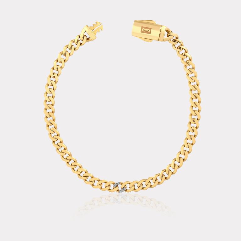 Pırlanta Taşlı Monaco Chain Sarı Altın Bileklik