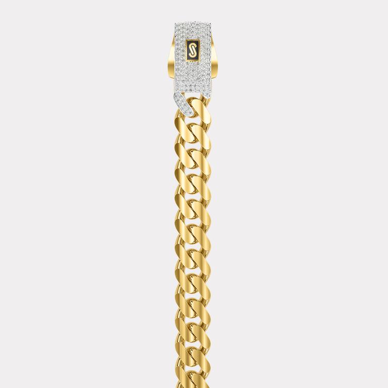 Monaco Chain Sarı Altın Bileklik Taşlı Kilit - 9.50 mm