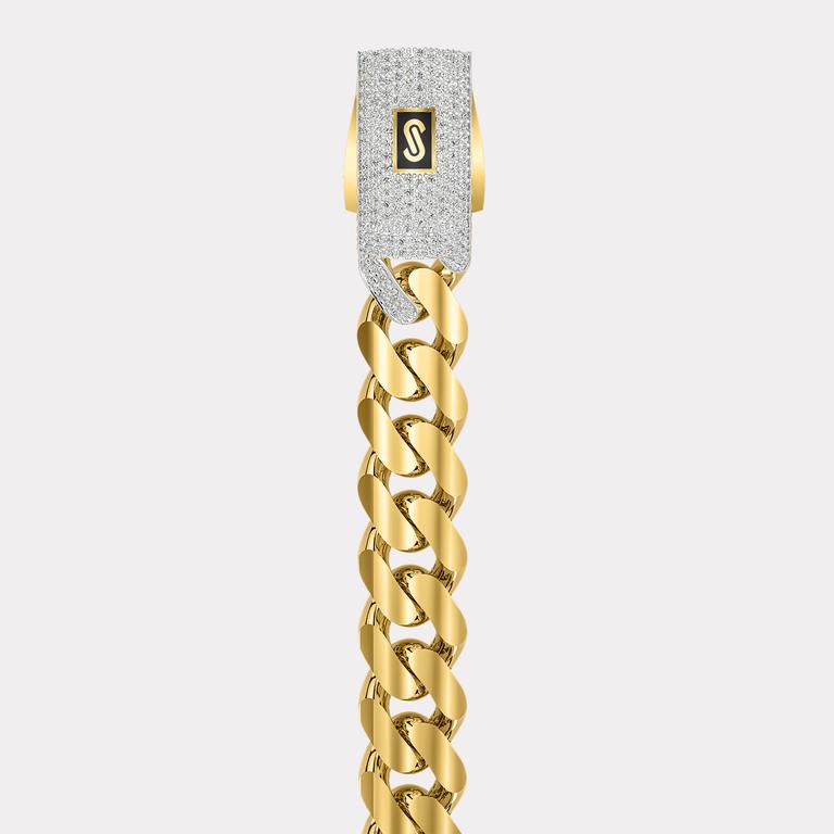 Monaco Chain Sarı Altın Bileklik Taşlı Kilit - 13.50 mm