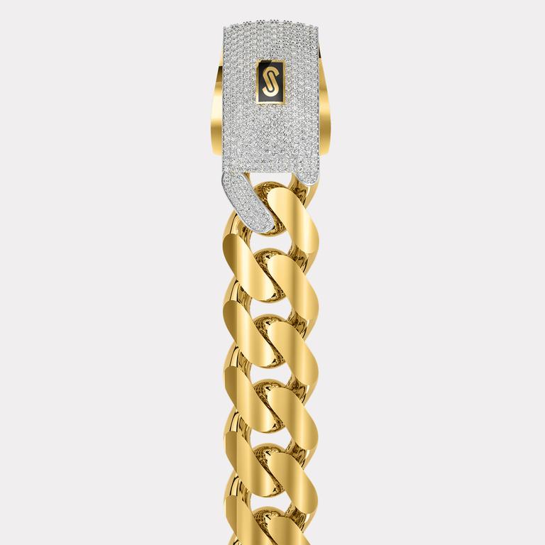 Monaco Chain Sarı Altın Bileklik Taşlı Kilit - 17.50 mm