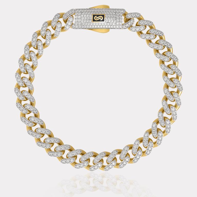Monaco Chain Sarı Altın Taşlı Bileklik - 8.00 mm