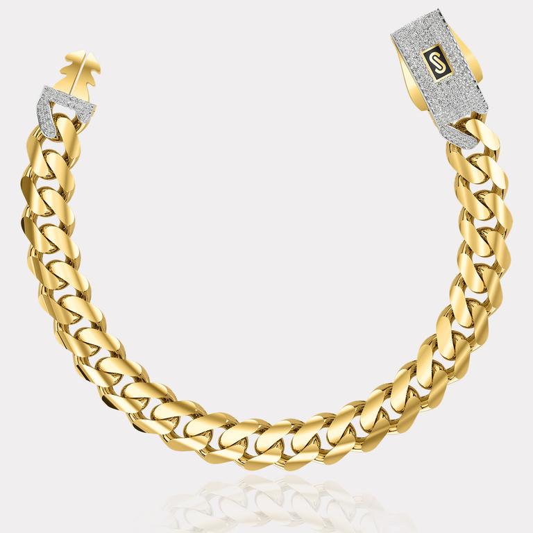 Monaco Chain Sarı Altın Bileklik Taşlı Kilit - 11.50 mm