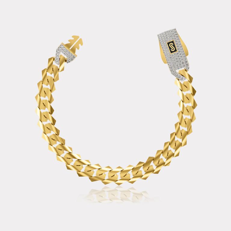 Monaco Chain Sarı Altın Bileklik Taşlı Kilit - 8,00 mm