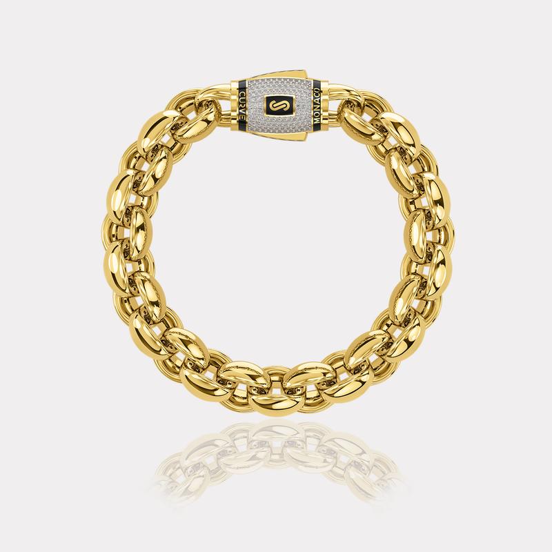 Monaco Chain Sarı Altın Bileklik Taşlı Kilit - 10,00 mm