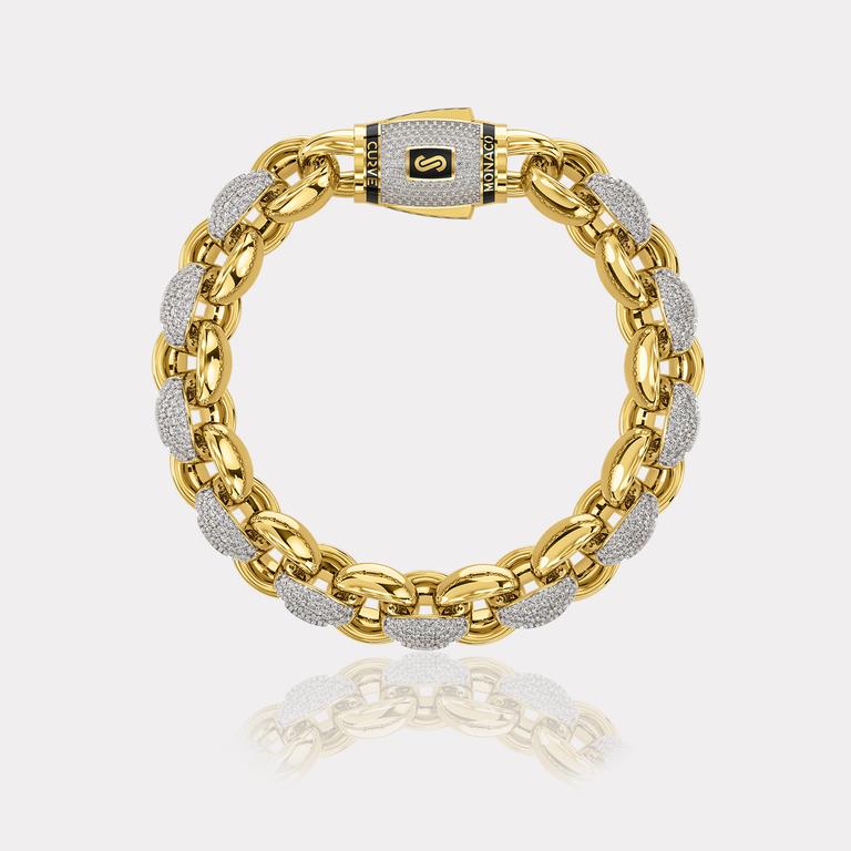 Monaco Chain Sarı Altın Taşlı Bileklik - 10,00 mm