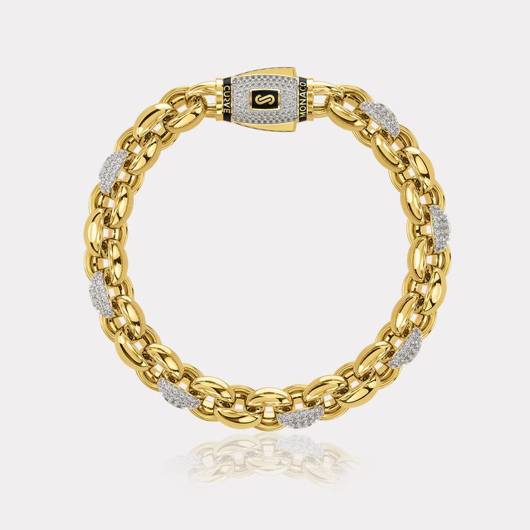 Monaco Chain Sarı Altın Taşlı Bileklik - 8,00 mm