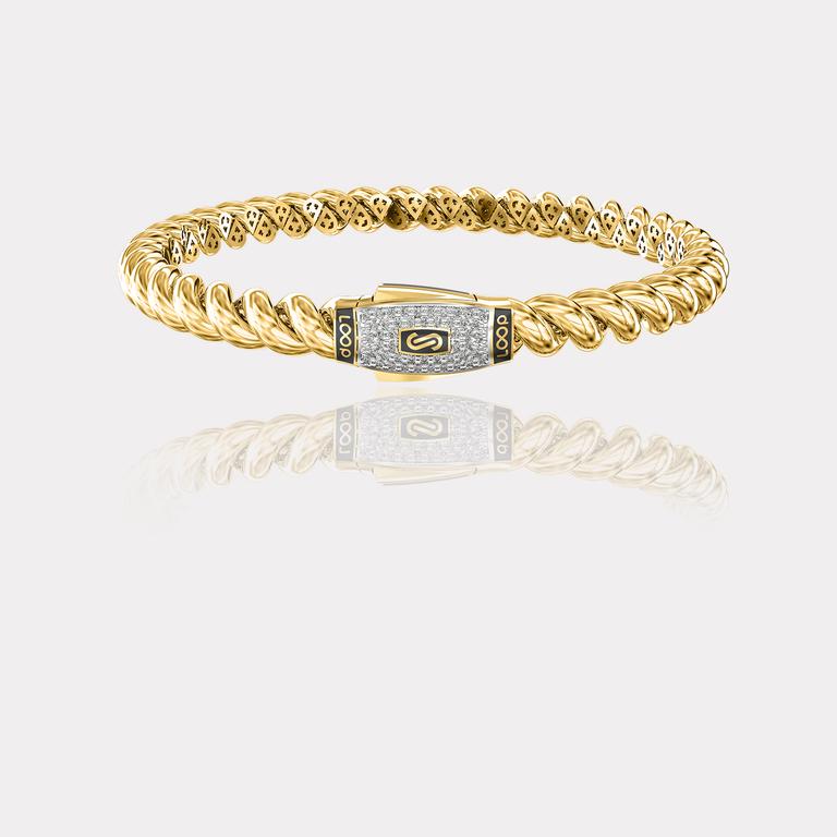 Monaco Chain Sarı Altın Bileklik Taşlı Kilit - 6,00 mm