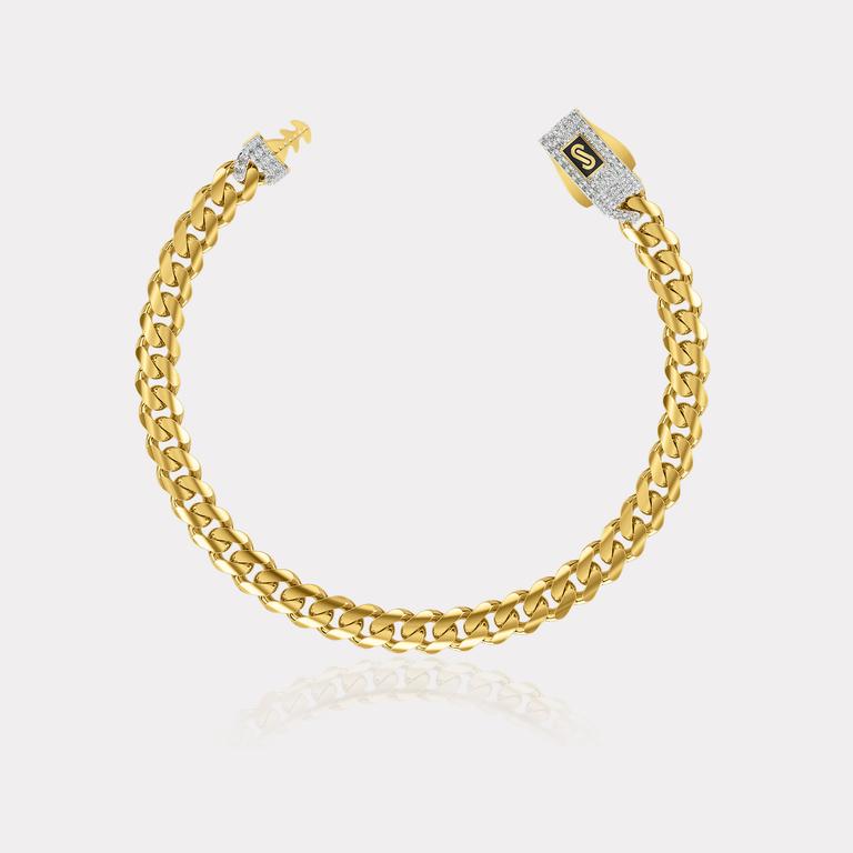 Monaco Chain Sarı Altın Bileklik Taşlı Kilit - 5 mm