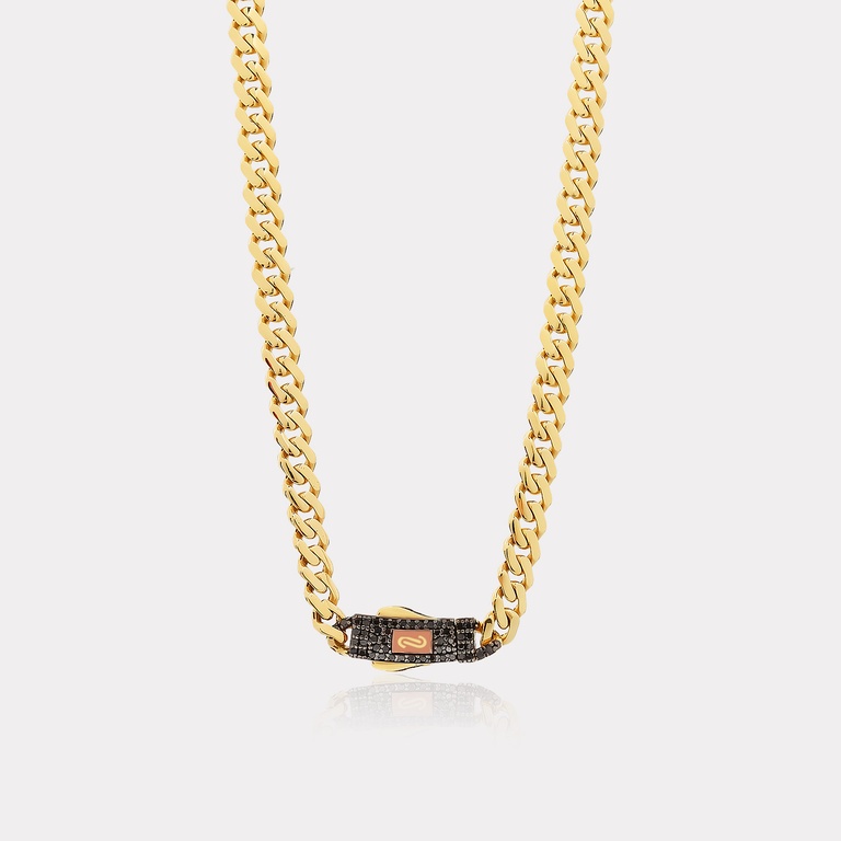 0,33 Ct. Siyah Pırlanta Taşlı Monaco Chain Sarı Altın Kolye