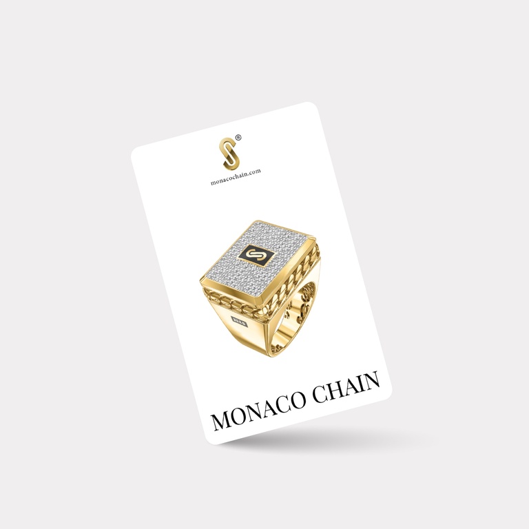 Monaca Chain Sarı Altın Beyaz Taşlı Yüzük