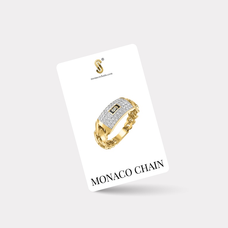 Monaco Chain Sarı Altın Taşlı Yüzük